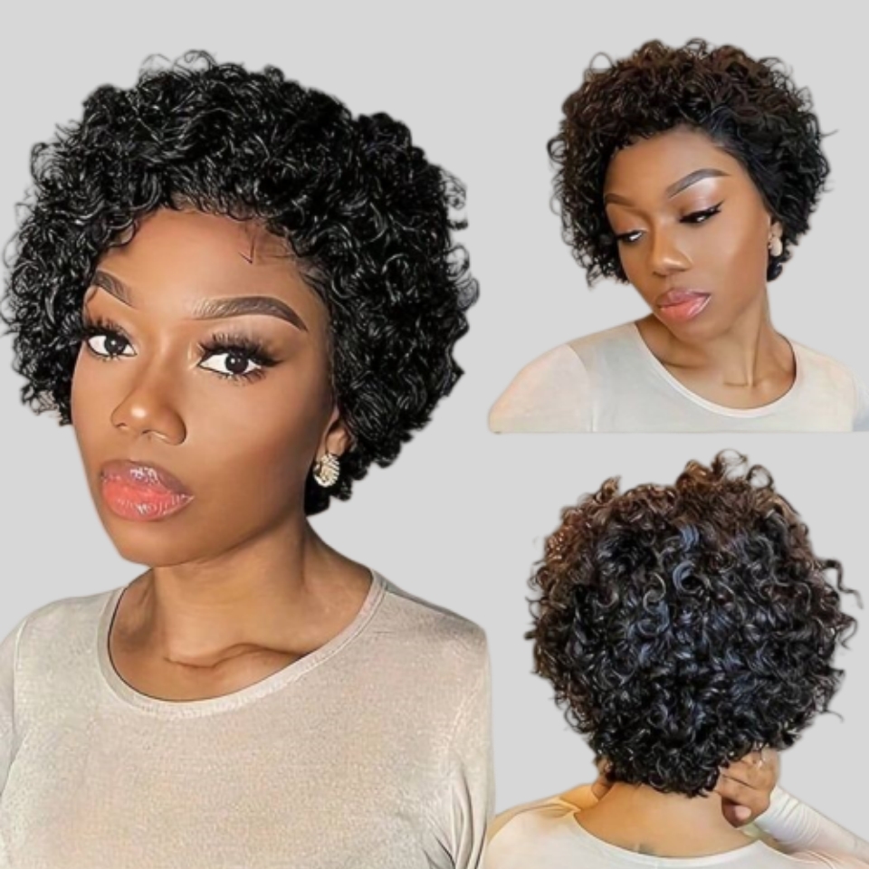 Short Pixie Cut Wig Human Hair Cheap - Perruque de cheveux humains bouclés coupe