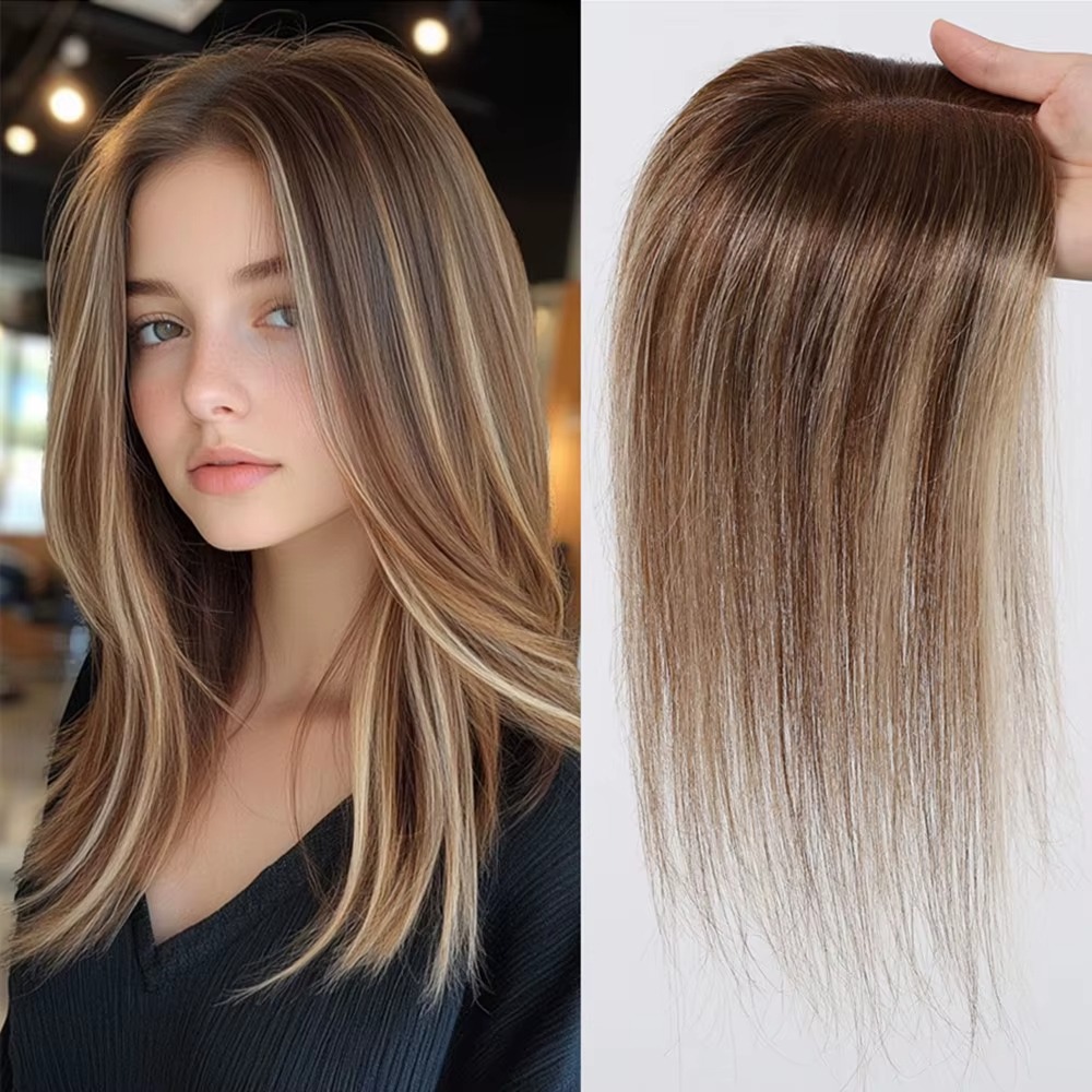 Seamless Clip In Hair Extensions Human Hair - 100% cheveux humains Toppers brun mettre