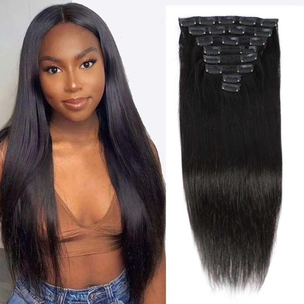 Seamless Clip In Hair Extensions Human Hair - Clip droit naturel dans les Extensions