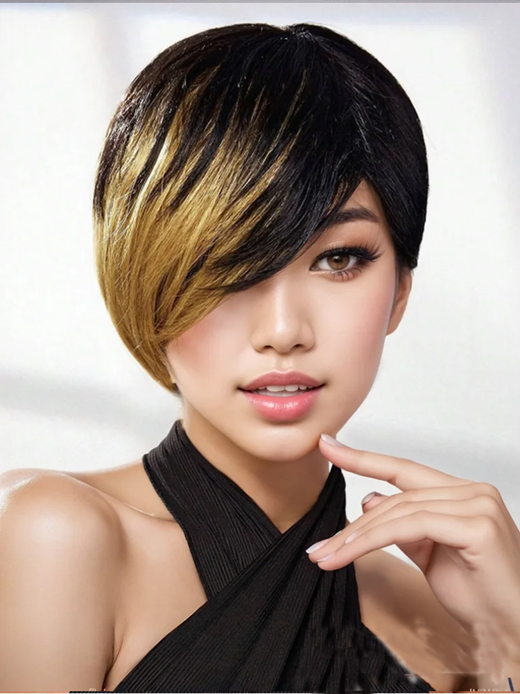 Short Pixie Cut Wig Human Hair Cheap - Perruque courte coupe lutin droite ombrée
