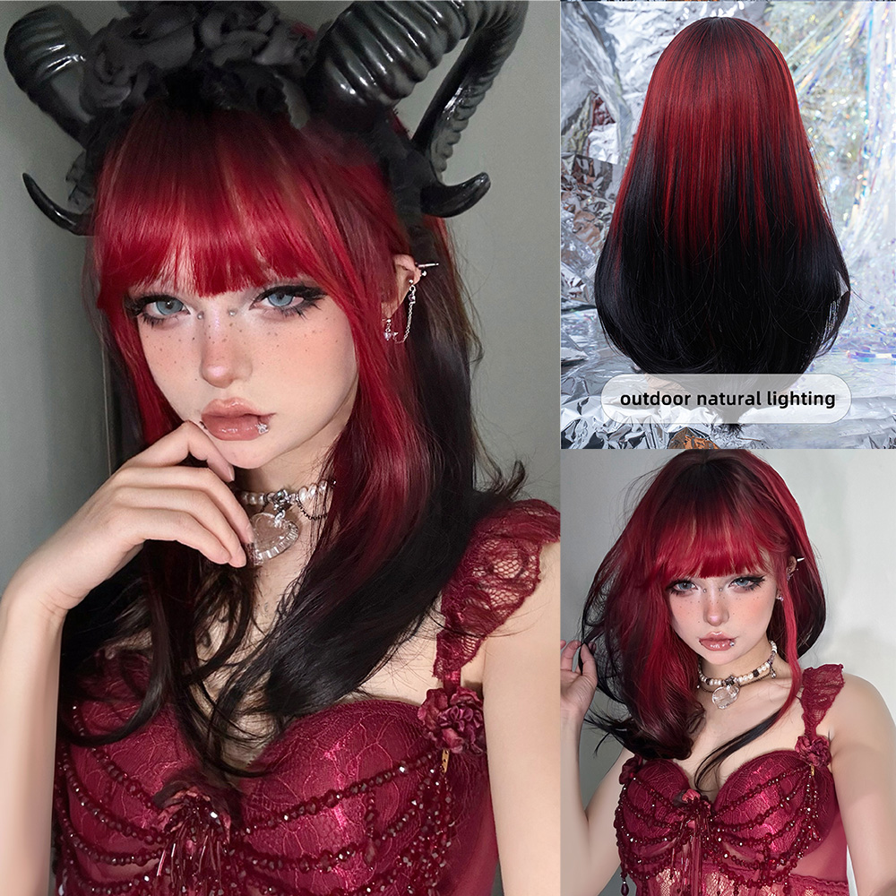 Synthetic Braided Wigs For Black Women - Perruques synthétiques ombrées noires et rouges,