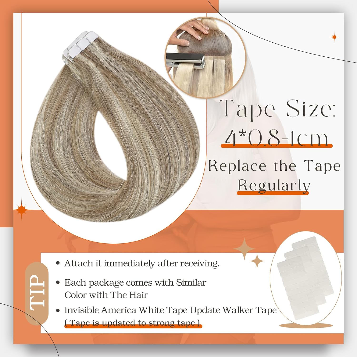Bande entièrement brillante da - Invisible Tape In Extensions Real Hair avis et prix