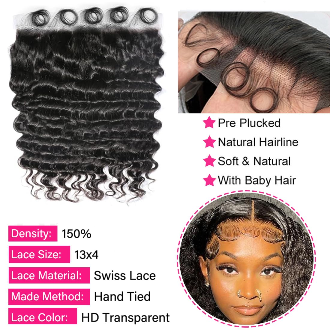 Extensions de cheveux humains  - Deep Wave 3 Bundles With Closure avis et prix