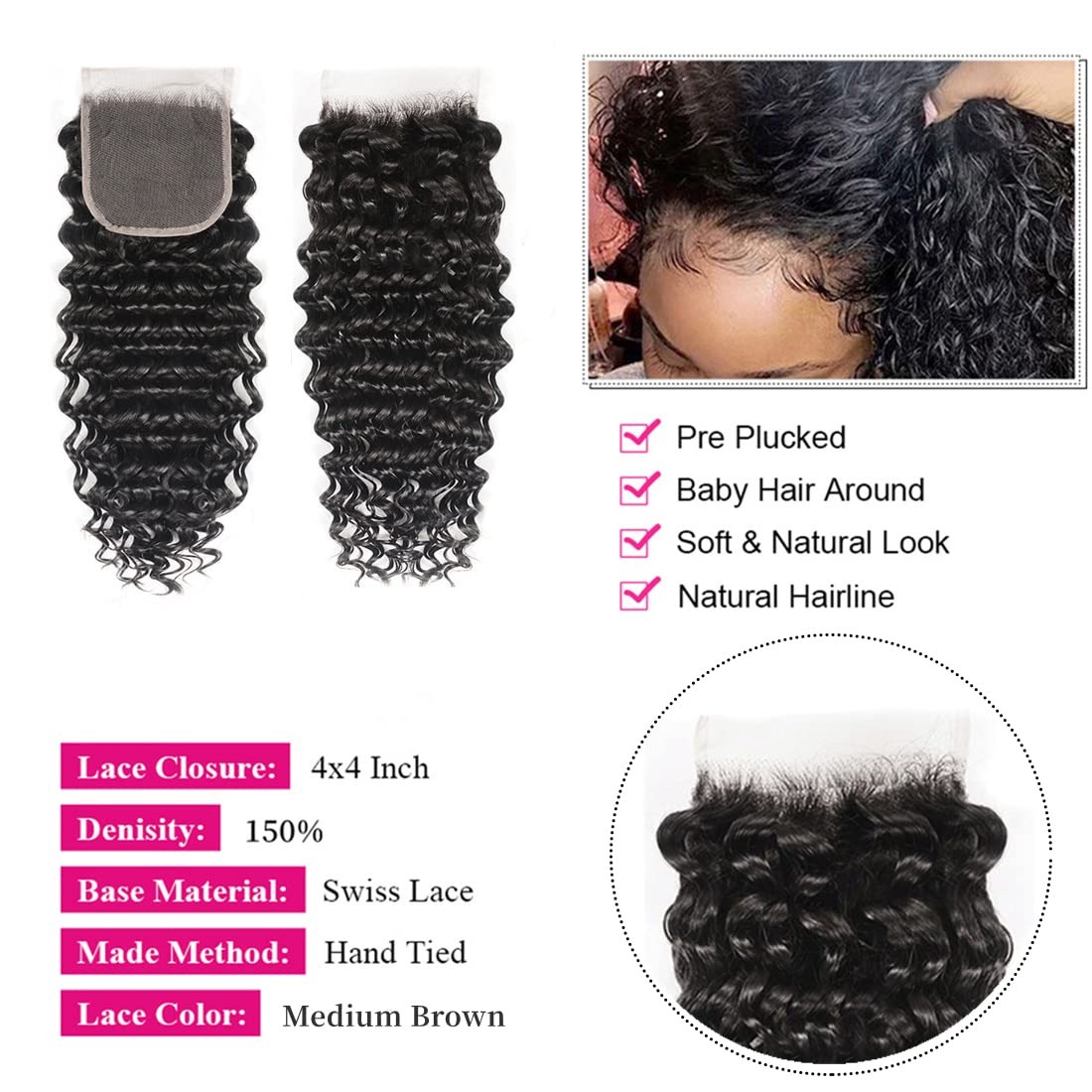 Extensions de cheveux brésilie - Deep Wave 3 Bundles With Closure avis et prix
