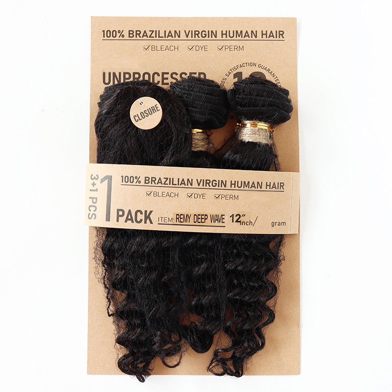 Extensions de cheveux humains  - Deep Wave 3 Bundles With Closure avis et prix