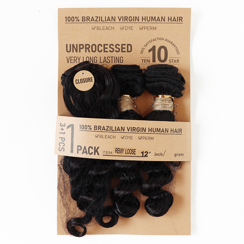 Extensions de cheveux humains  - Deep Wave 3 Bundles With Closure avis et prix